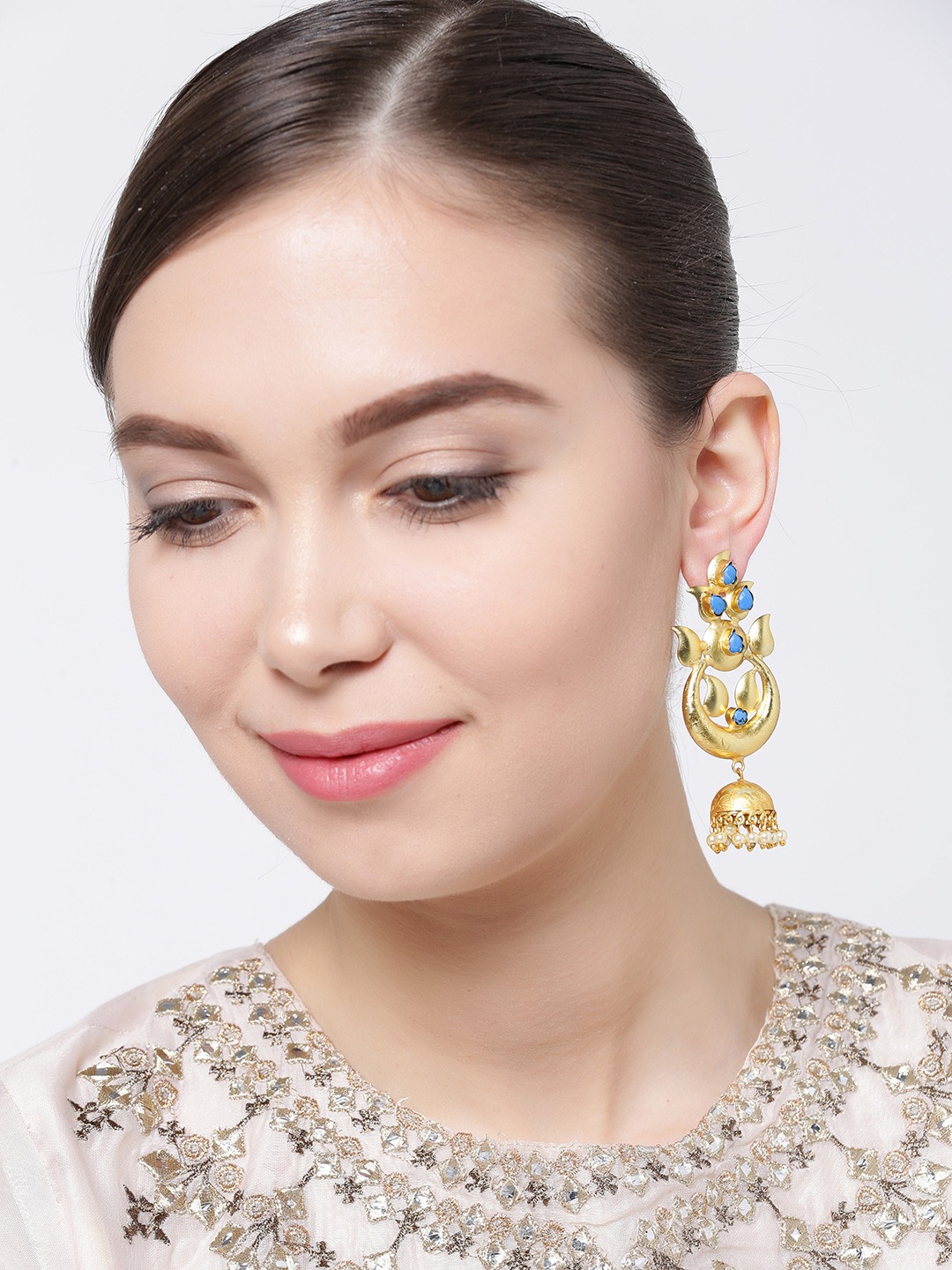 YouBella Blue Gold-Plated Dome Shaped Jhumkas